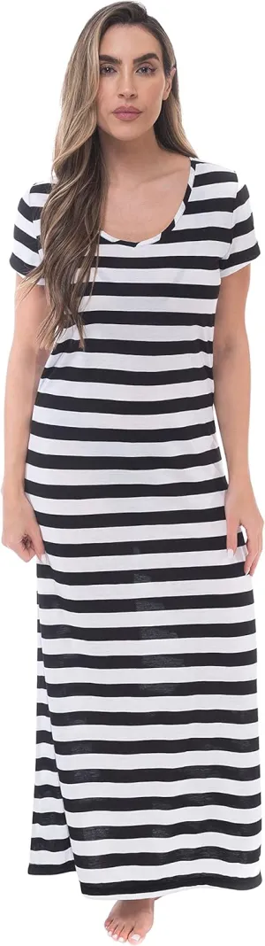 Just Love Womens Stripe Maxi Dress Knit Jersey T-Shirt Dress for Women