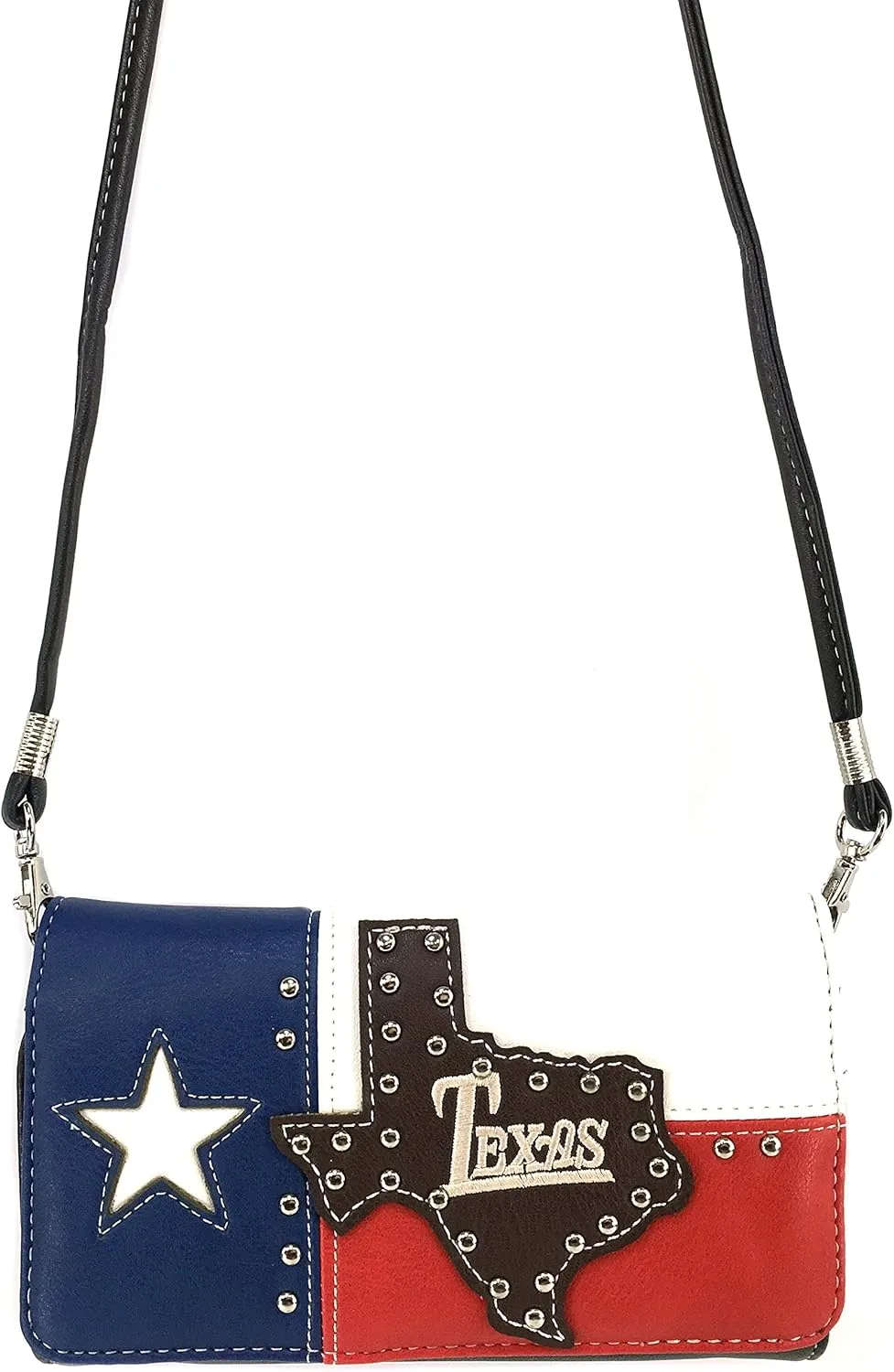 Justin West Texas Red White Blue Flag Patriotic Chain Shoulder Concealed Carry Handbag Purse Trifold Wallet