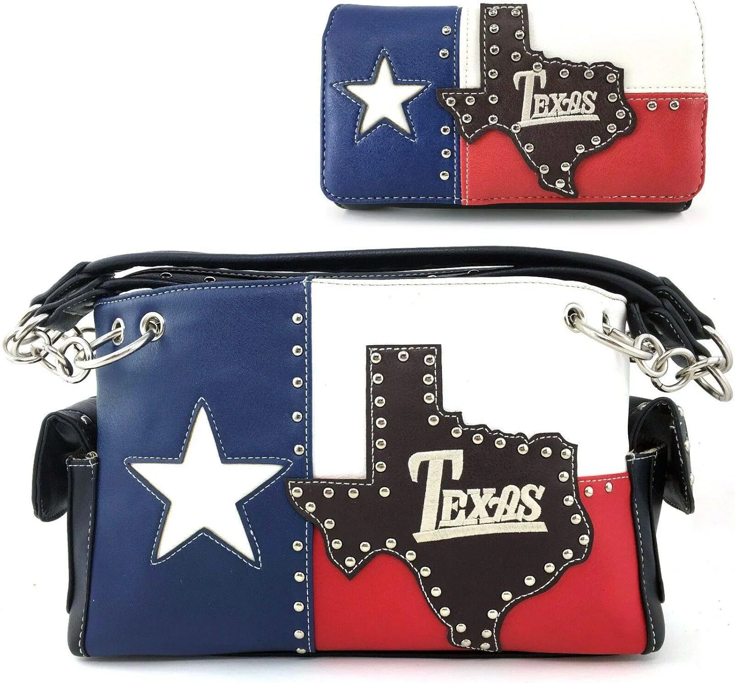 Justin West Texas Red White Blue Flag Patriotic Chain Shoulder Concealed Carry Handbag Purse Trifold Wallet