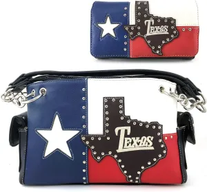 Justin West Texas Red White Blue Flag Patriotic Chain Shoulder Concealed Carry Handbag Purse Trifold Wallet