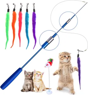 KABB Retractable Cat Teaser Wand with 5 Piece Refills, Interactive Feather Toy for Cats & Kittens