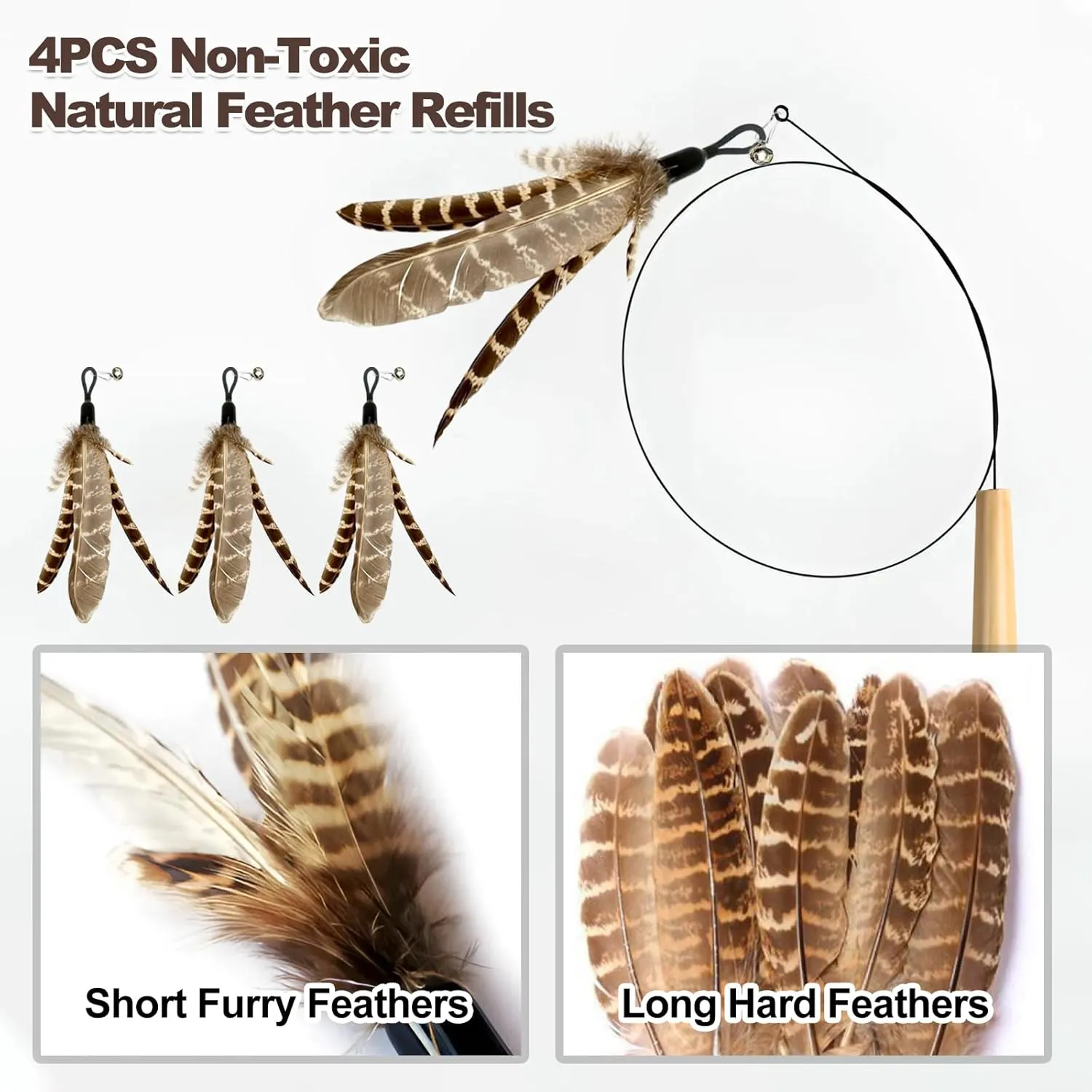Kingtree Feather Wand Cat Toys, 8 Pack Cat Teaser Toys with 6Pcs Replacement Feathers Insects & 2Pcs Flexible Steel Wire Teaser Wands, Interactive Pet Feather Toys with Bells for Play Chase Exercise