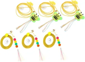 Kisangel 6pcs Interactive Cat Hanging with Bee Caterpillar Dolls Retractable Indoor Door Play for Cats Engaging Elastic Ropes for Jumping and Exercise