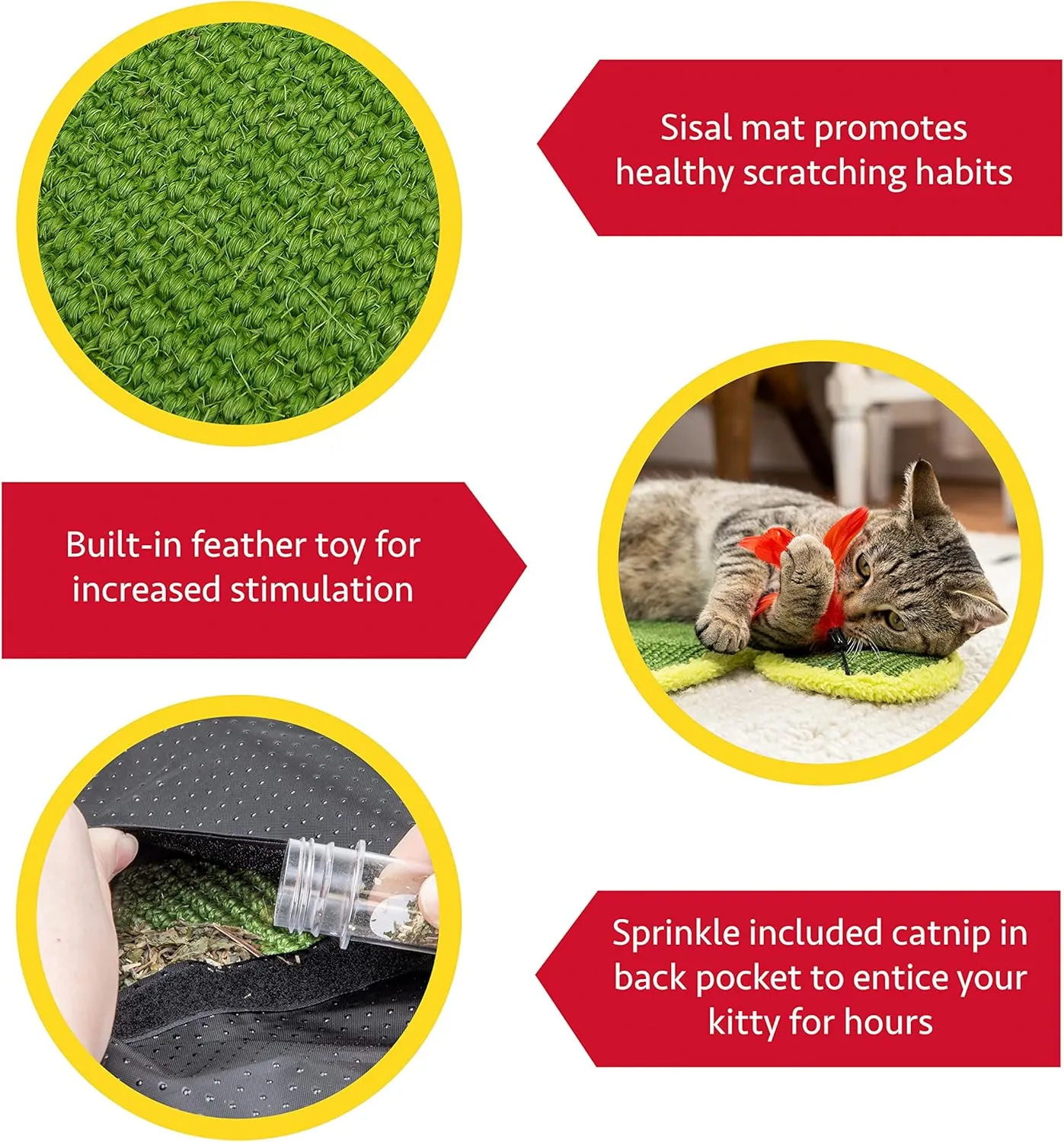 Kitty City Premium Catnip Sisal Scratch Pad, Cat Cactus with Toy Design, Natural Cat Training Scratch Play Pad, Large