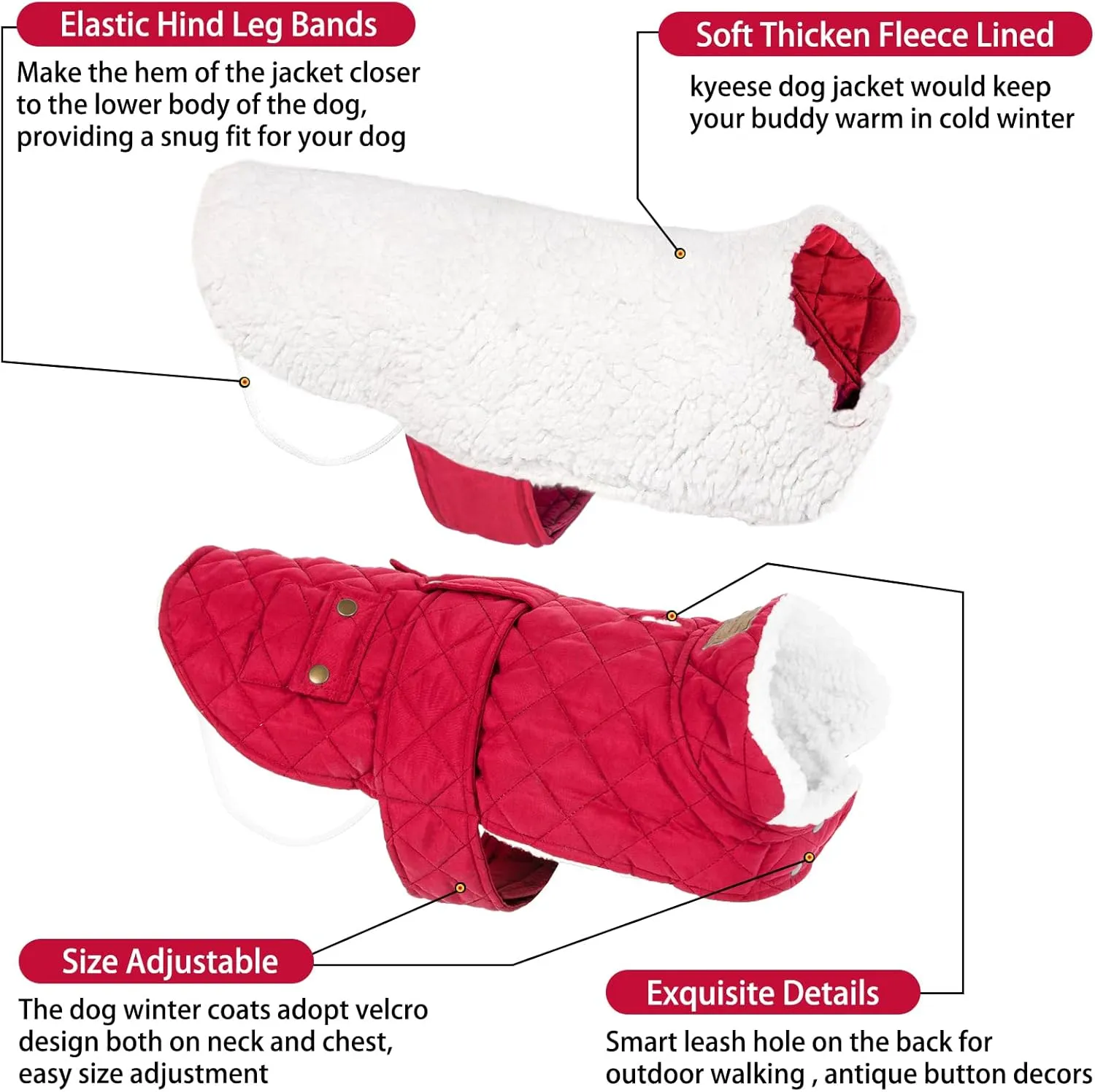 KYEESE Dog Coats Warm Dog Jacket Winter Windproof Padded Sherpa Cozy Dog Winter Coats for Small Dogs with Furry Collar Dog Clothes, Red,S