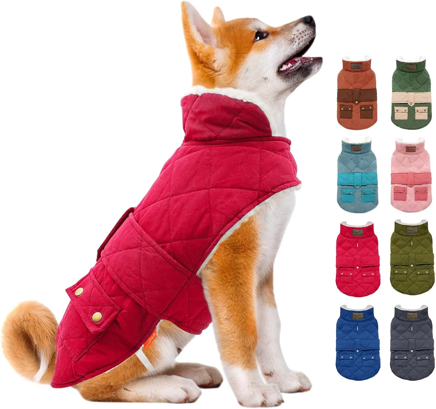 KYEESE Dog Coats Warm Dog Jacket Winter Windproof Padded Sherpa Cozy Dog Winter Coats for Small Dogs with Furry Collar Dog Clothes, Red,S