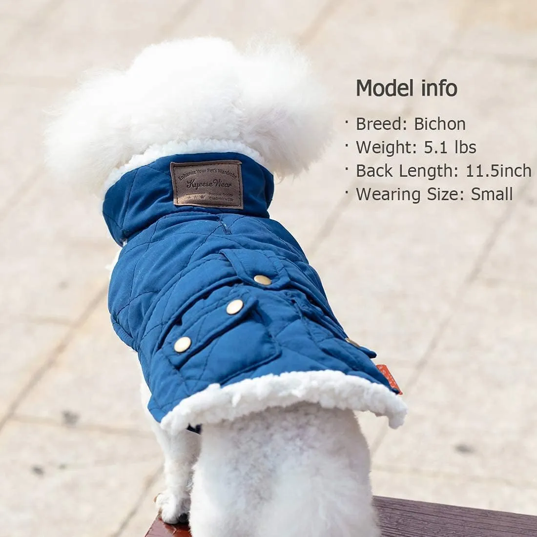 KYEESE Dog Coats Warm Dog Jacket Winter Windproof Padded Sherpa Cozy Dogs Clothes for Small Dogs with Furry Collar, Blue,S