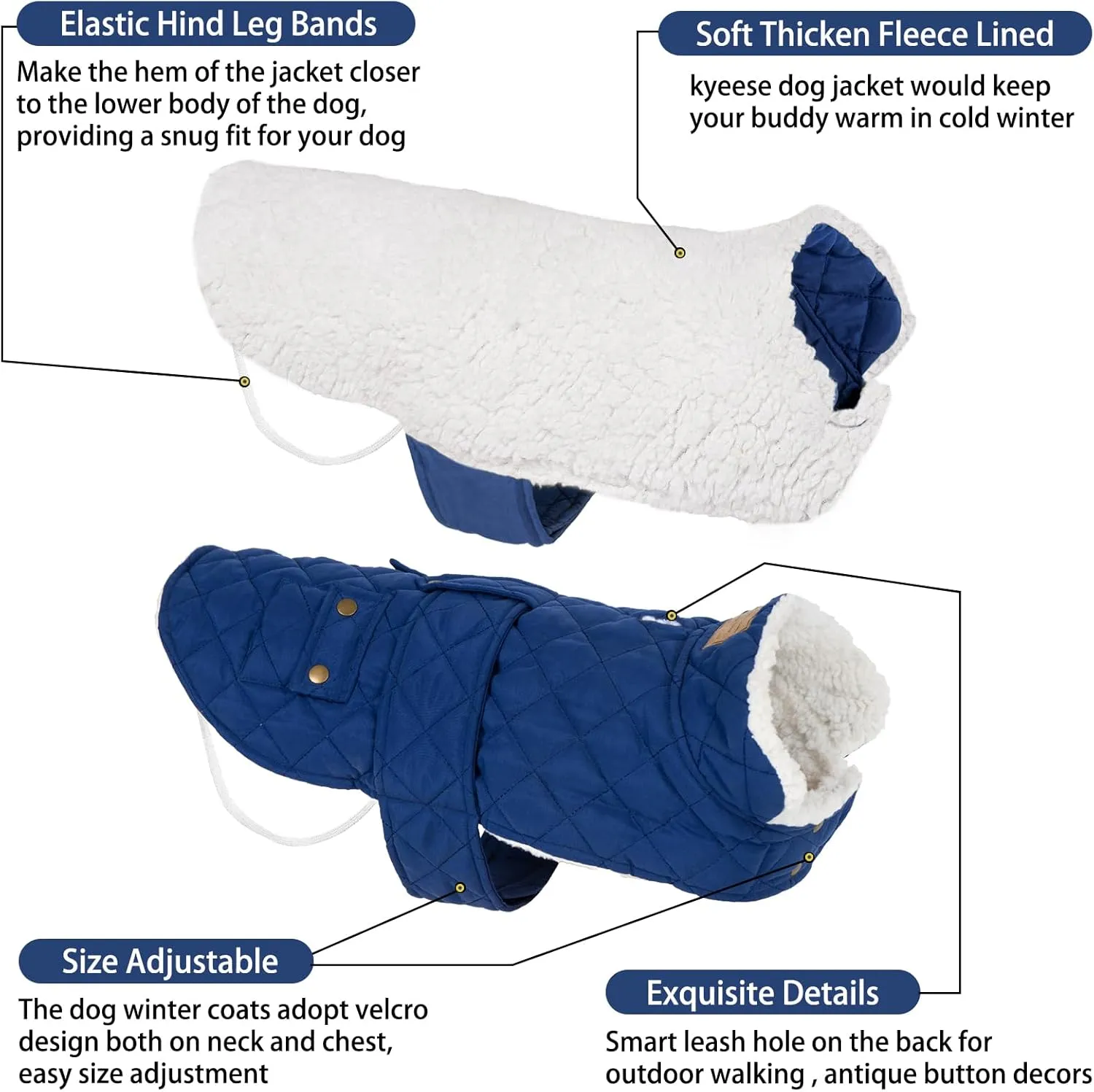 KYEESE Dog Coats Warm Dog Jacket Winter Windproof Padded Sherpa Cozy Dogs Clothes for Small Dogs with Furry Collar, Blue,S