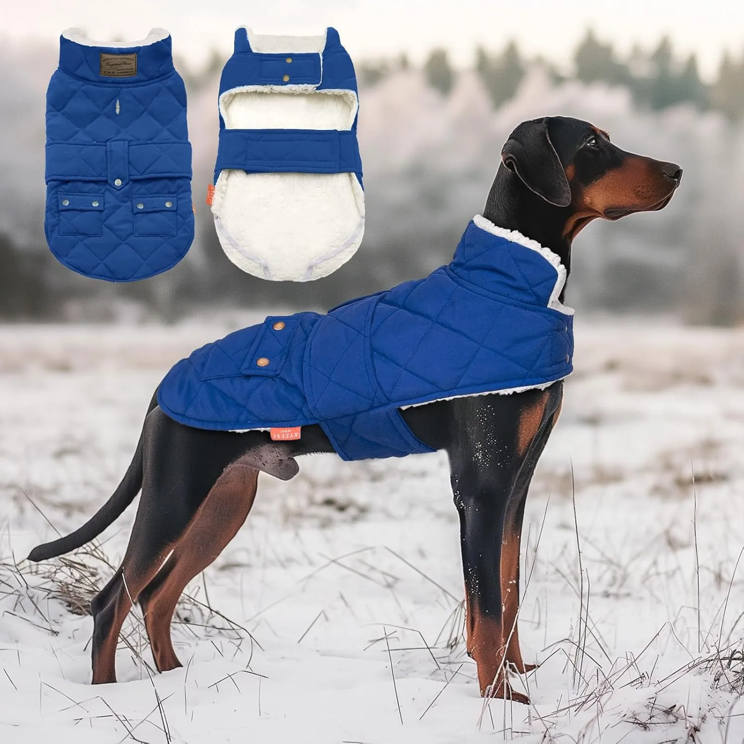 KYEESE Dog Coats Warm Dog Jacket Winter Windproof Padded Sherpa Cozy Dogs Clothes for Small Dogs with Furry Collar, Blue,S