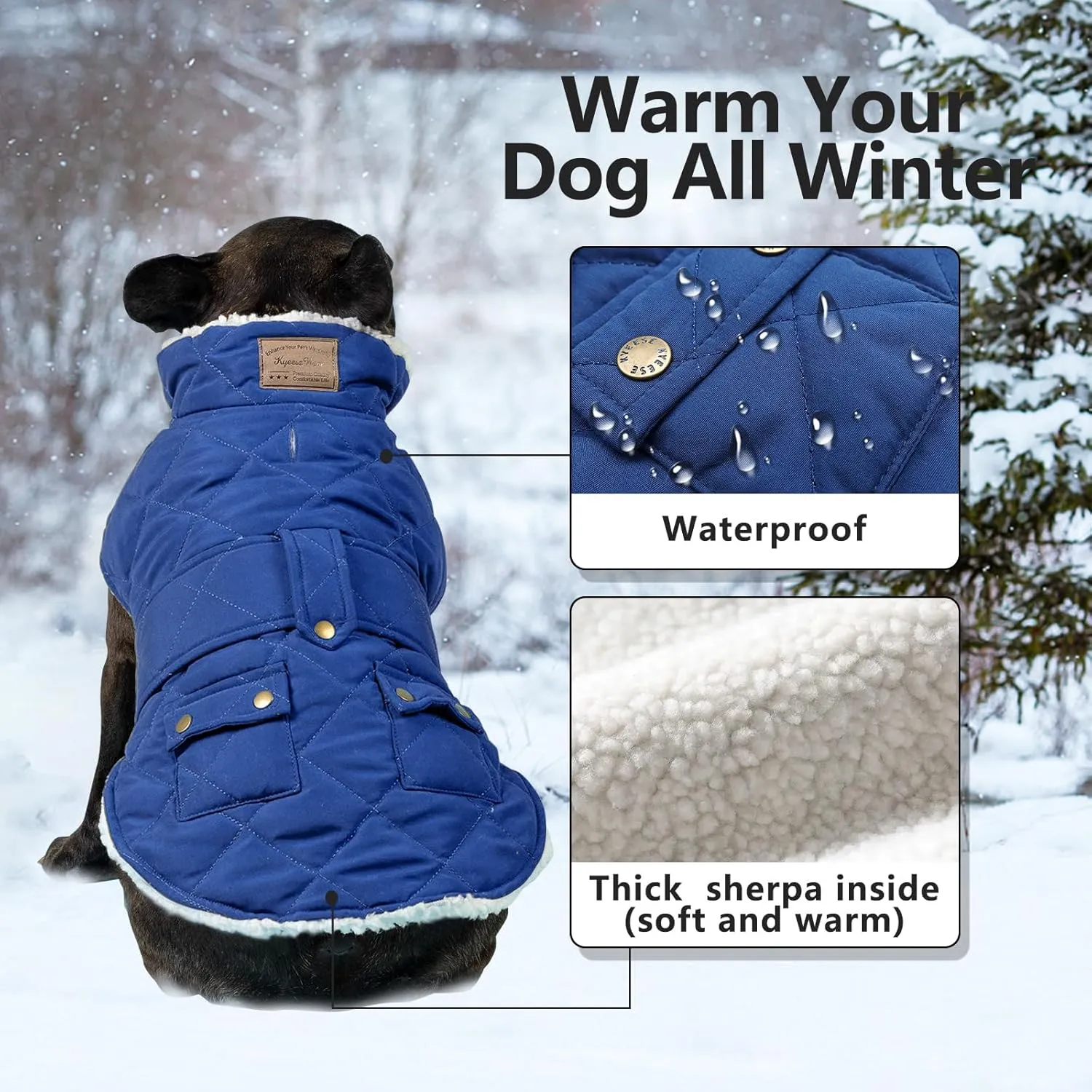 KYEESE Dog Coats Warm Dog Jacket Winter Windproof Padded Sherpa Cozy Dogs Clothes for Small Dogs with Furry Collar, Blue,S