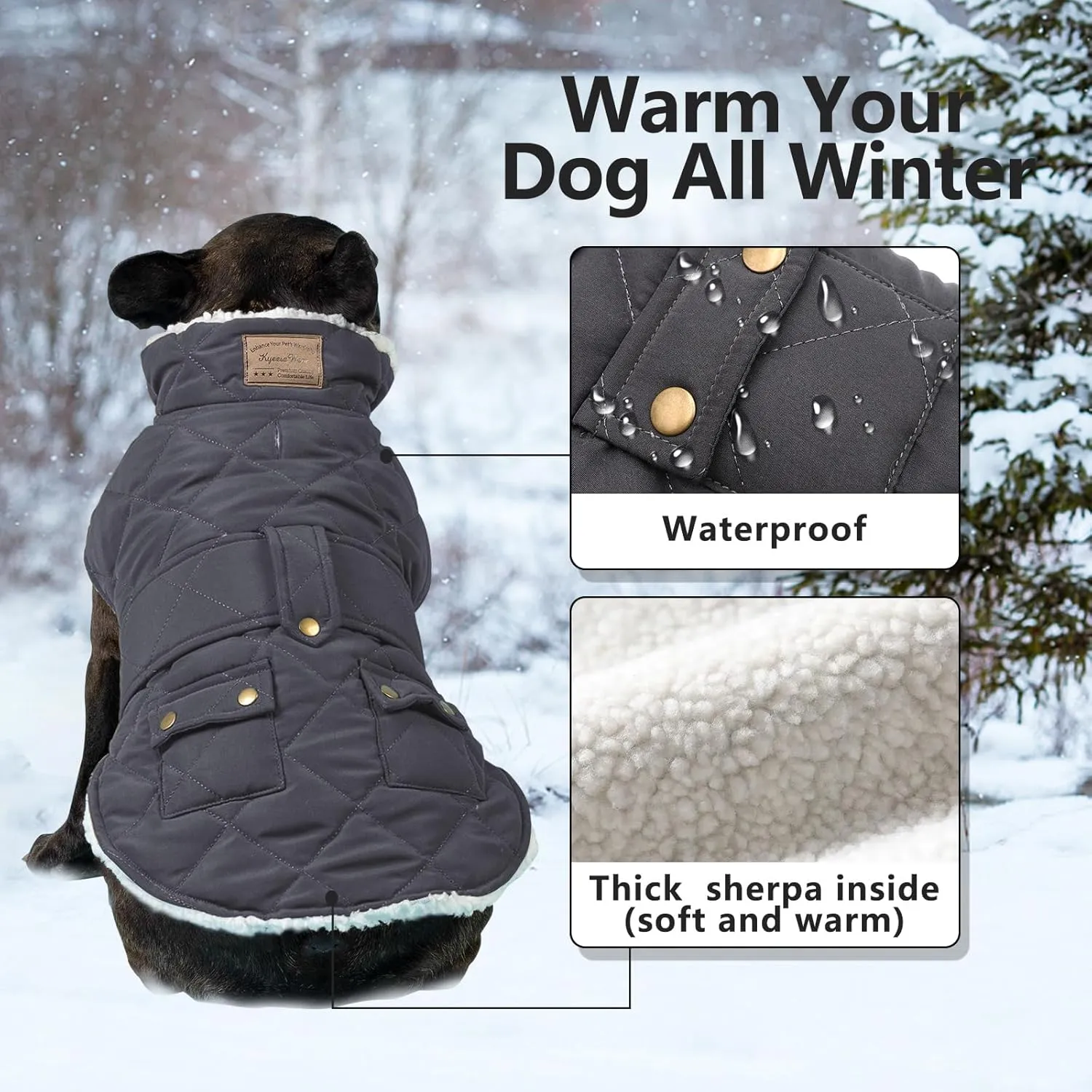 KYEESE Dog Coats Warm Dog Jacket Winter Windproof Padded Sherpa Dogs Outfits for Small Dogs with Furry Collar Doggie Clothes, Gray, S