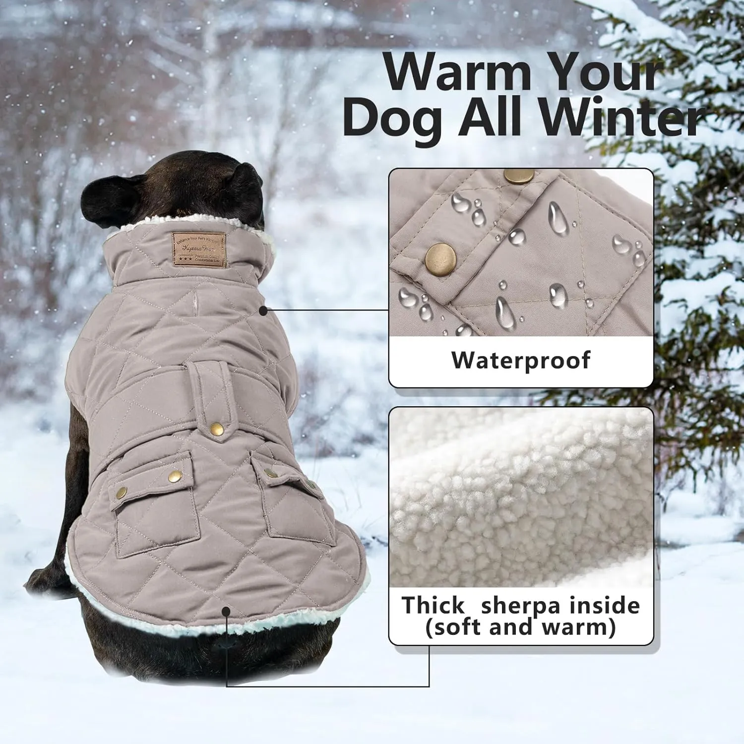 KYEESE Dog Coats Warmn Dog Winter Cozy Windproof Padded Sherpa Dogs Outfit for Small Dogs with Furry Collar Pet Clothes, Beige, S