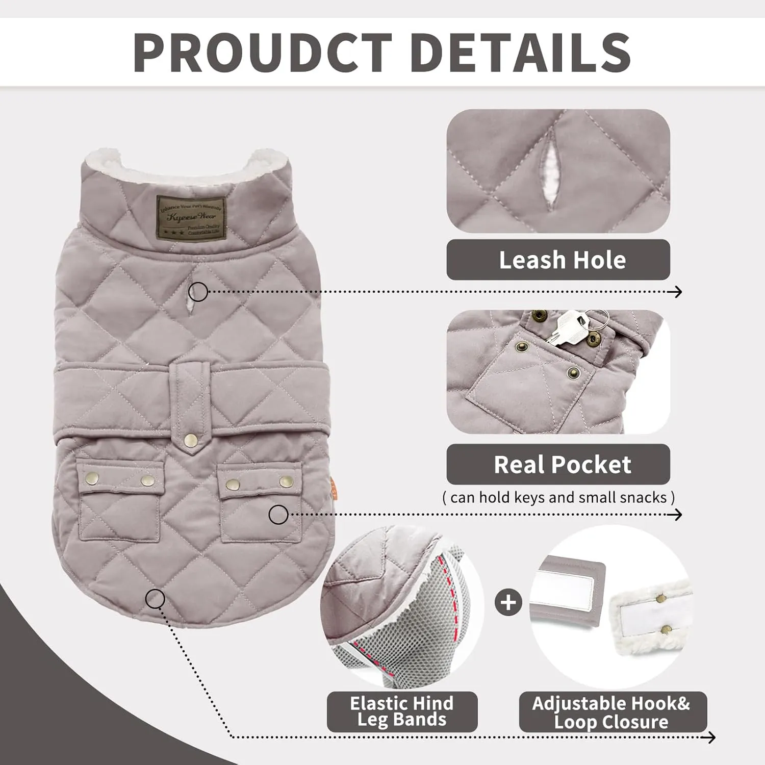 KYEESE Dog Coats Warmn Dog Winter Cozy Windproof Padded Sherpa Dogs Outfit for Small Dogs with Furry Collar Pet Clothes, Beige, S