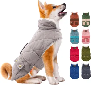 KYEESE Dog Coats Warmn Dog Winter Cozy Windproof Padded Sherpa Dogs Outfit for Small Dogs with Furry Collar Pet Clothes, Beige, S
