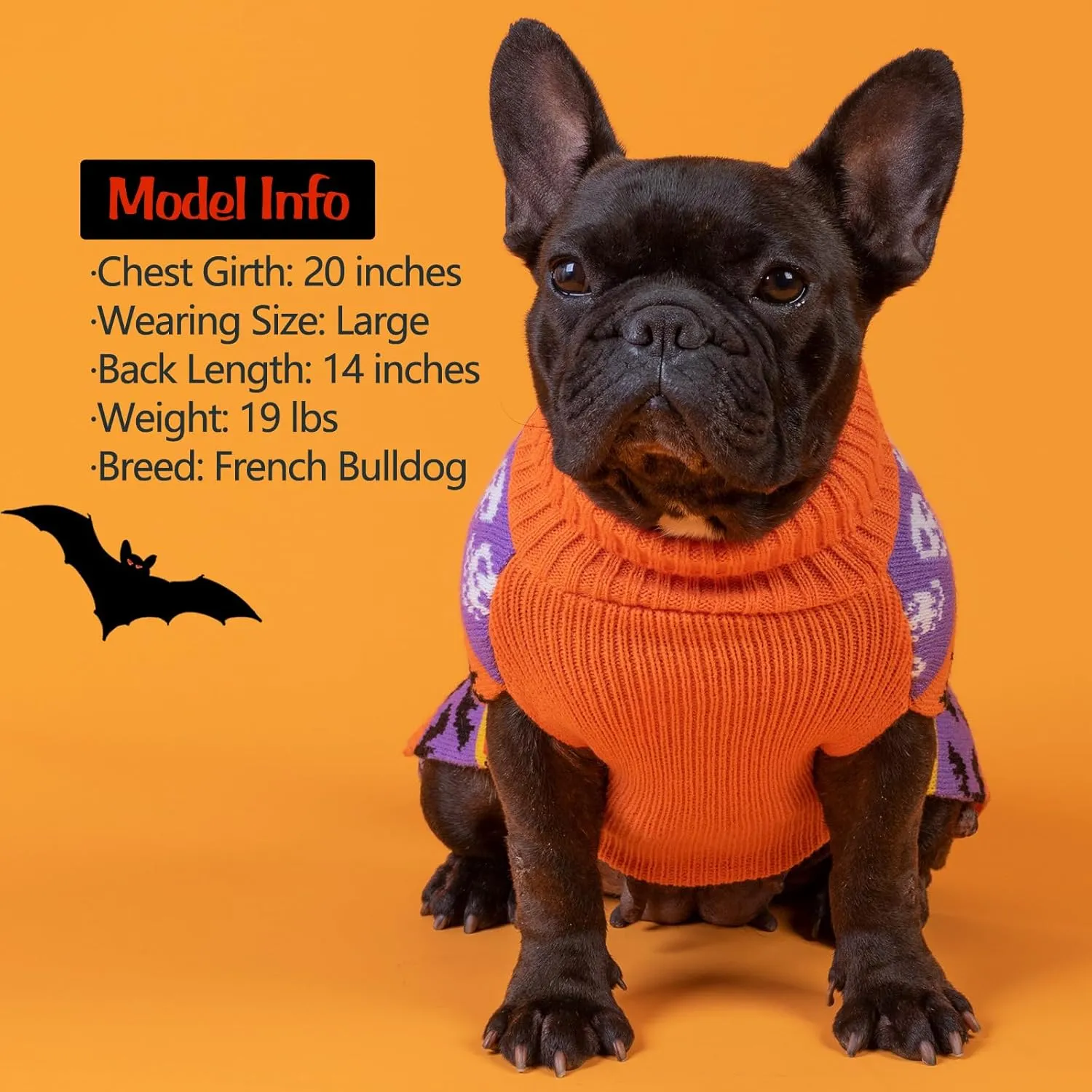 KYEESE Halloween Dog Sweater for Small Dogs Pumpkin Ghost Dogs Knitwear Turtleneck Dog Apparel, S