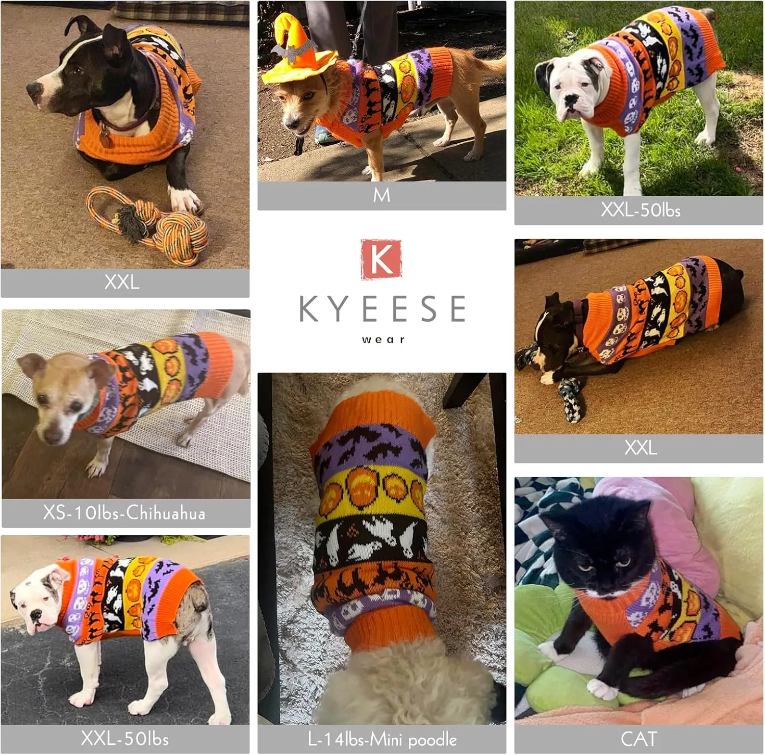 KYEESE Halloween Dog Sweater for Small Dogs Pumpkin Ghost Dogs Knitwear Turtleneck Dog Apparel, S