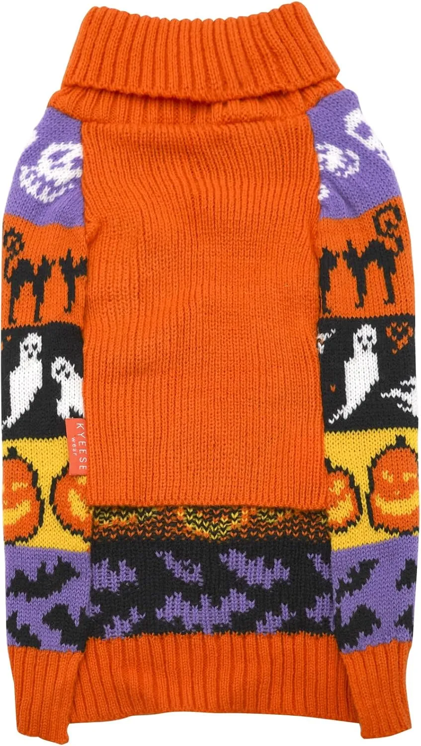 KYEESE Halloween Dog Sweater for Small Dogs Pumpkin Ghost Dogs Knitwear Turtleneck Dog Apparel, S