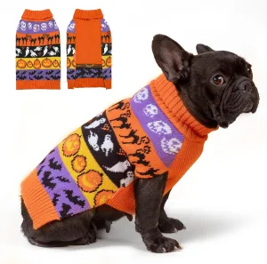 KYEESE Halloween Dog Sweater for Small Dogs Pumpkin Ghost Dogs Knitwear Turtleneck Dog Apparel, S