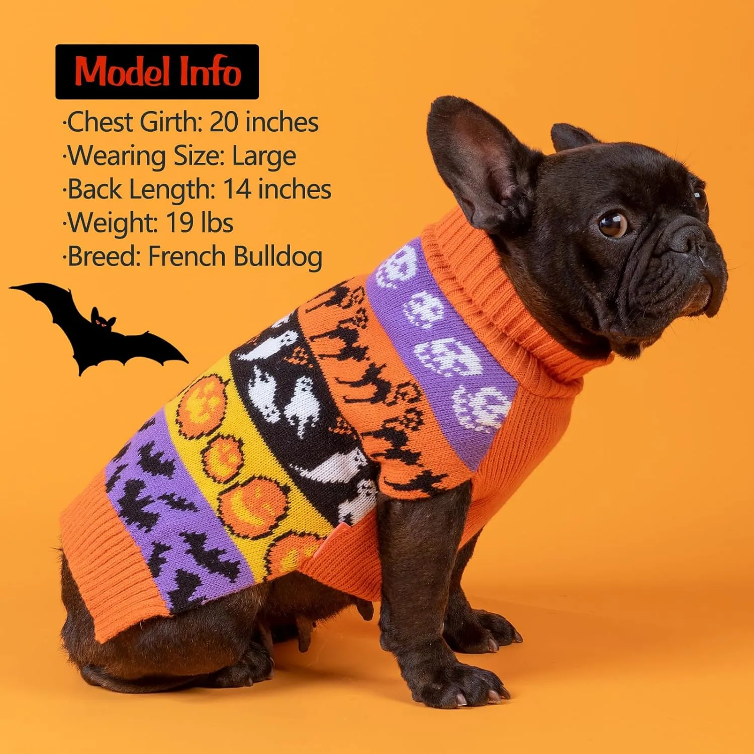 KYEESE Halloween Dog Sweater for Small Dogs Pumpkin Ghost Dogs Knitwear Turtleneck Dog Apparel, S