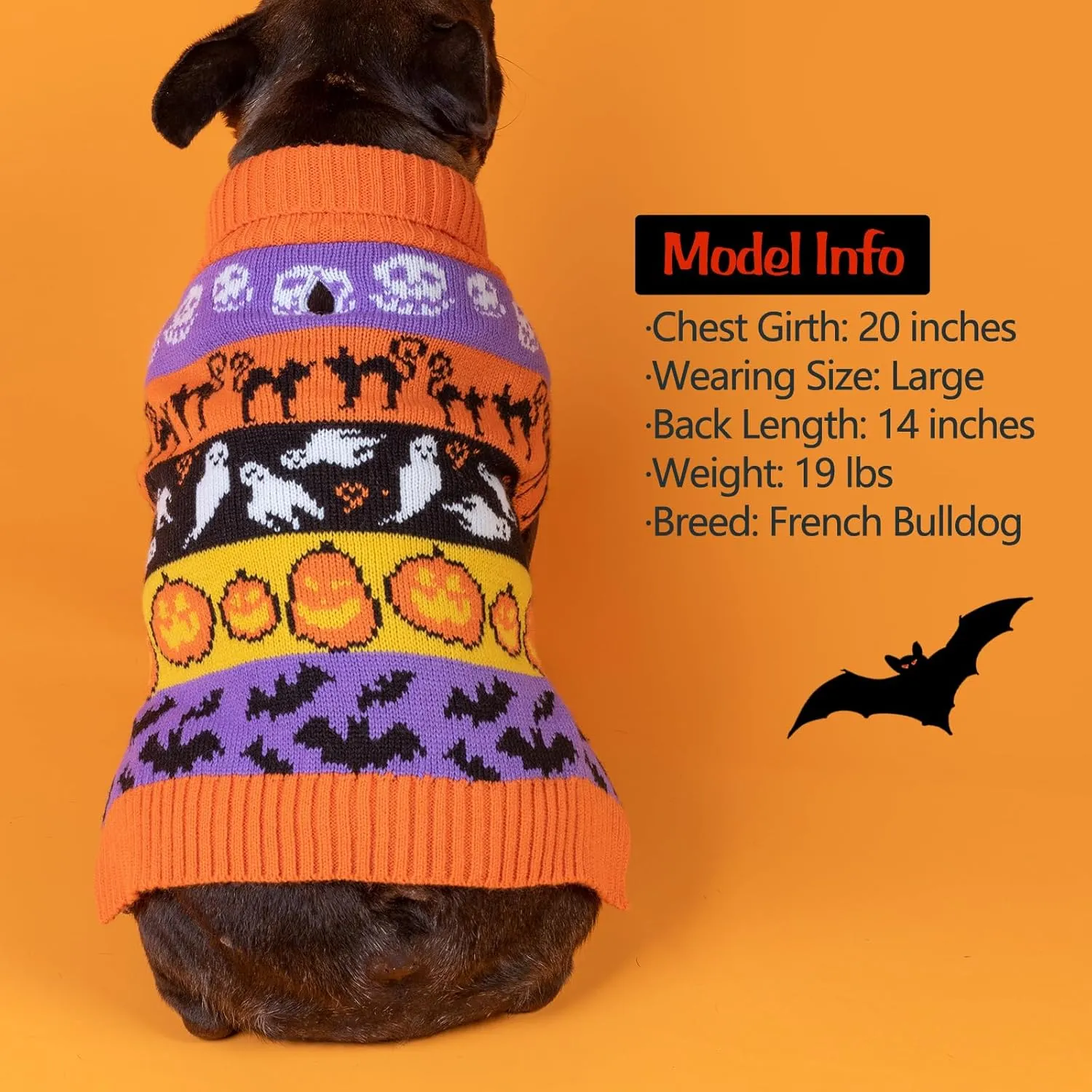 KYEESE Halloween Dog Sweater for Small Dogs Pumpkin Ghost Dogs Knitwear Turtleneck Dog Apparel, S