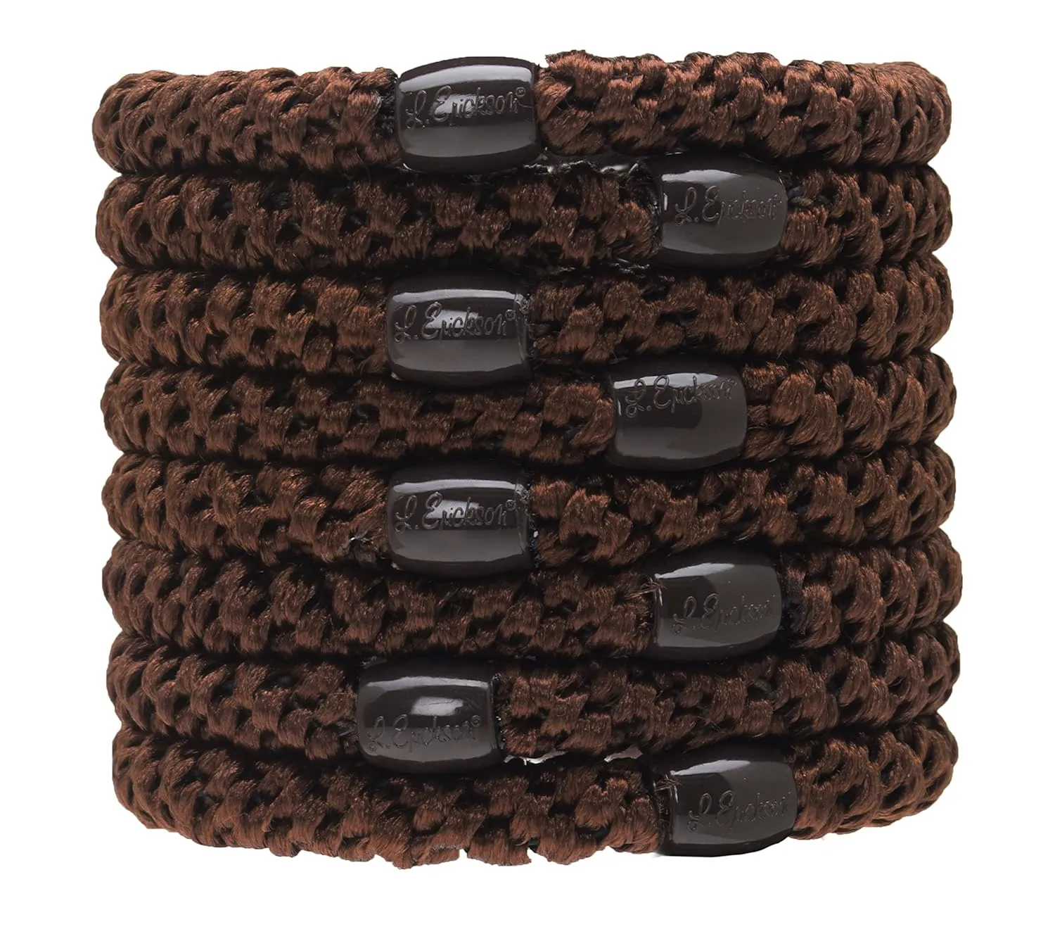 L. Erickson U.S.A. Hair Ties, Coffee Brown, 8 Count - Grab & Go Ponytail Holders - No Damage Hair Bands for Women - Hair Accessories