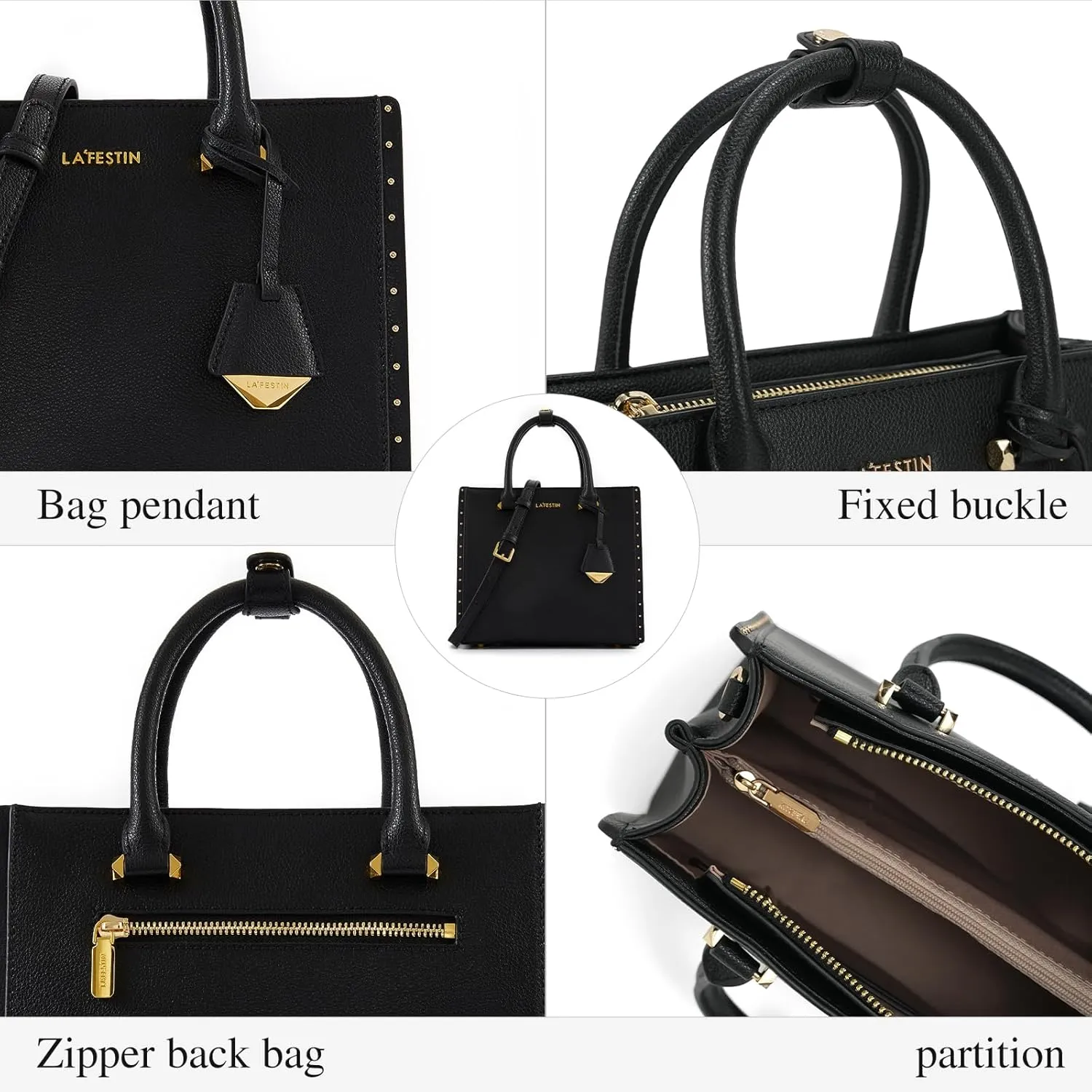 LA FESTIN Leather Top Handle Crossbody Bag for Women Small Handbag Designer Shoulder Satchel Purses with Detachable Strap