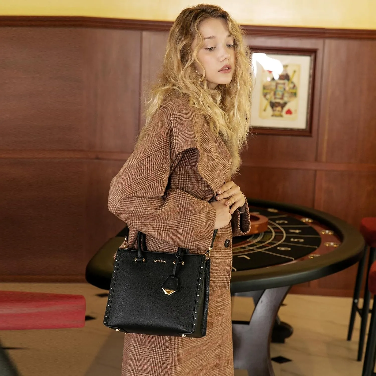 LA FESTIN Leather Top Handle Crossbody Bag for Women Small Handbag Designer Shoulder Satchel Purses with Detachable Strap