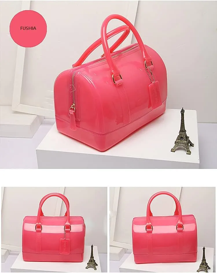 Ladies Summer Jelly Pillow-shaped Top Handle Handbag Candy Color Transparent Crystal Purse