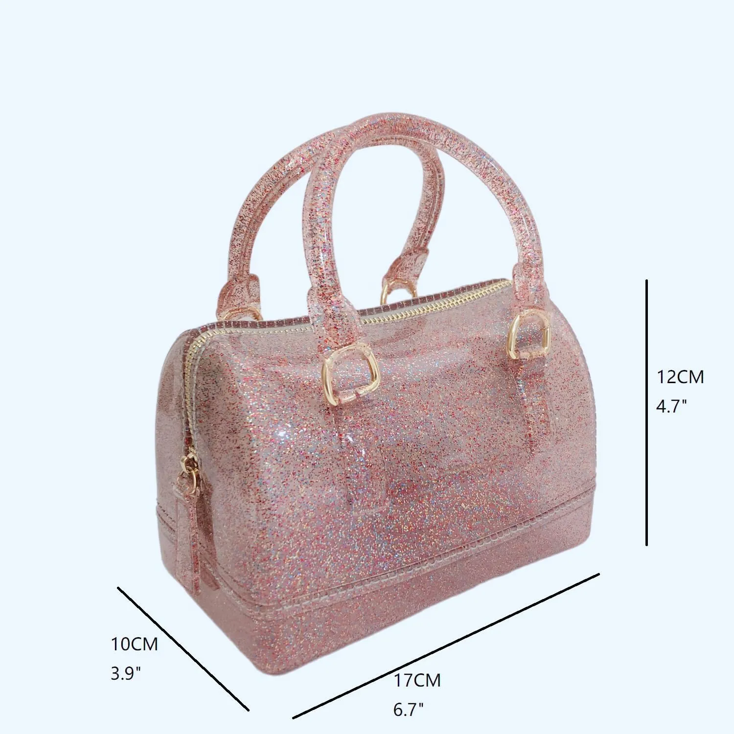 Ladies Summer Jelly Pillow-shaped Top Handle Handbag Candy Color Transparent Crystal Purse