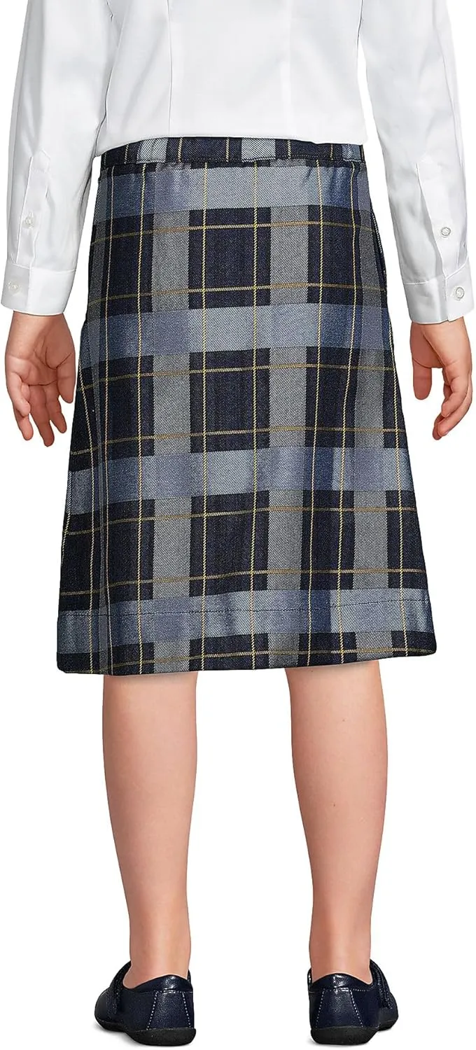 Lands' End School Uniform Girls Slim Plaid A-line Skirt Below The Knee
