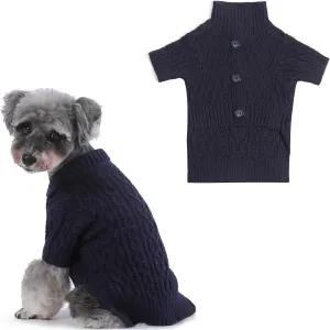 Lapel Knitted Dog Sweater Winter Coat Apparel Classic Knit Pet Clothes (Navy XS)