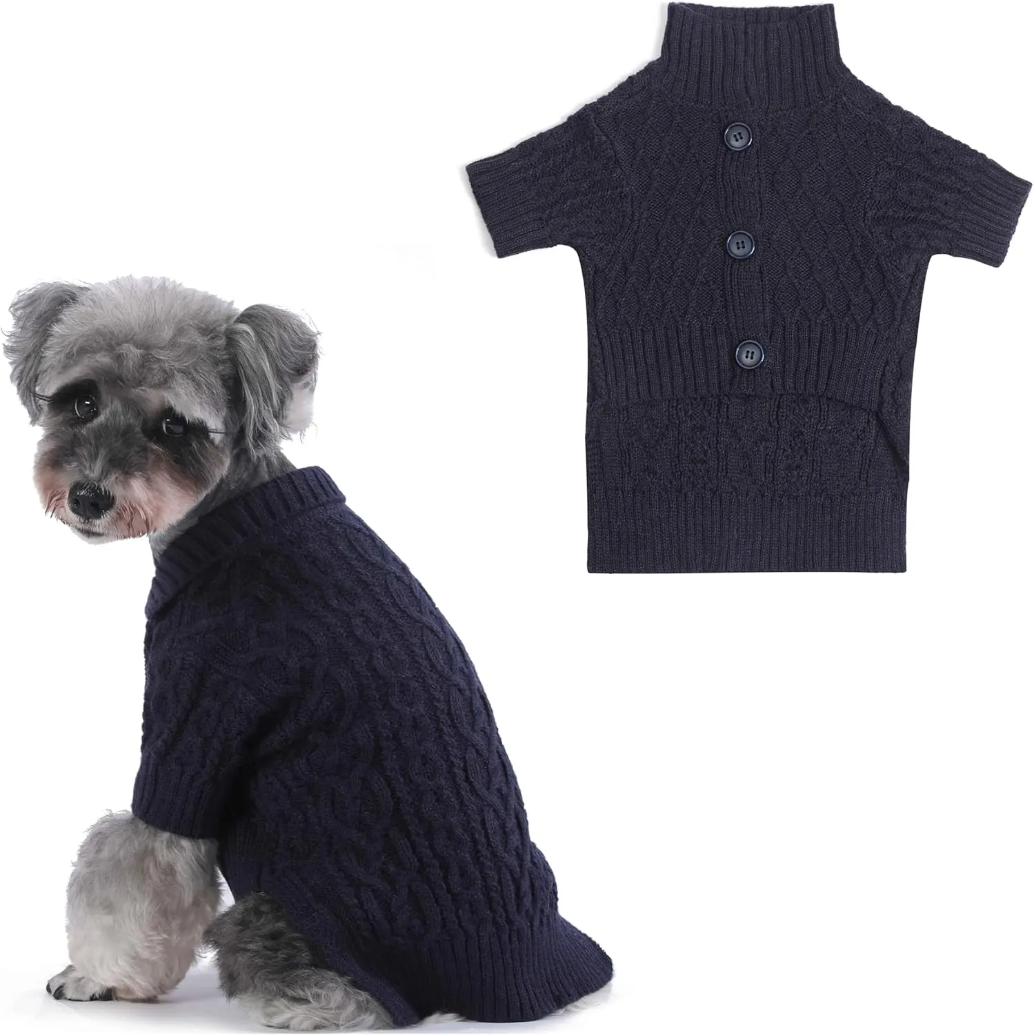 Lapel Knitted Dog Sweater Winter Coat Apparel Classic Knit Pet Clothes (Navy XS)