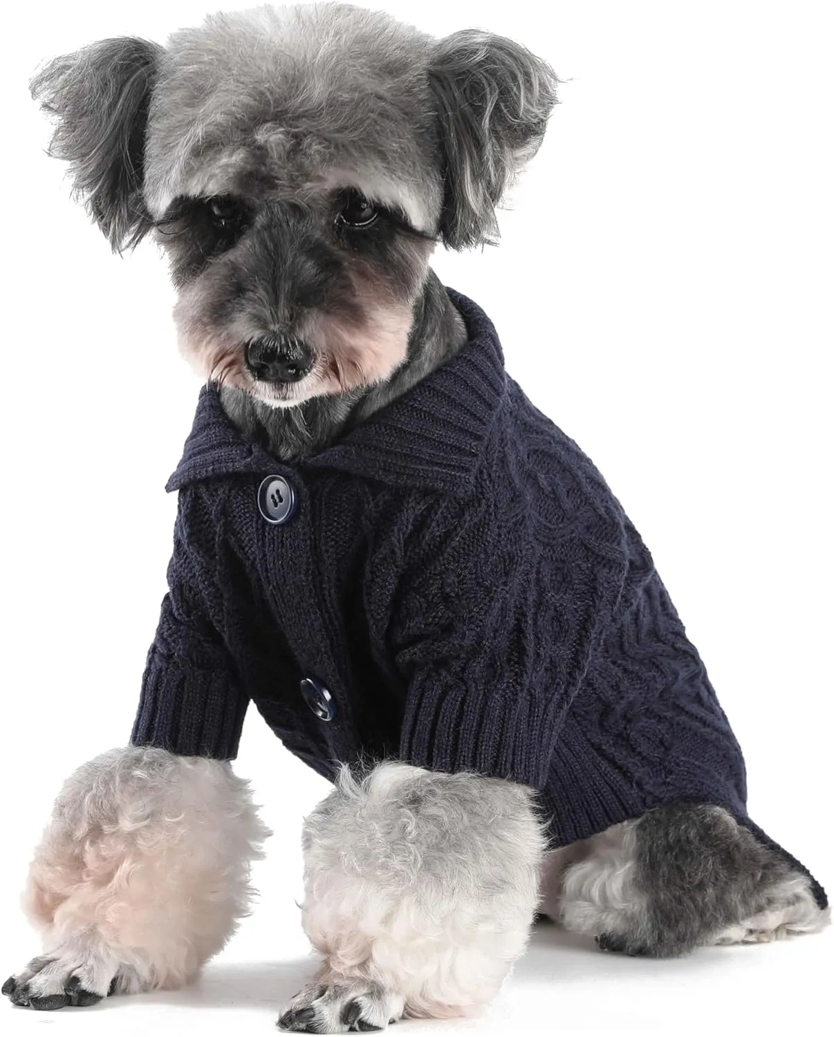 Lapel Knitted Dog Sweater Winter Coat Apparel Classic Knit Pet Clothes (Navy XS)