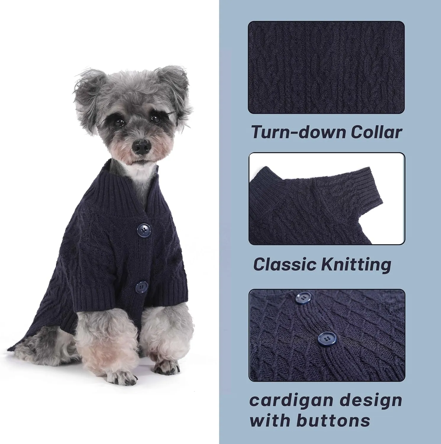 Lapel Knitted Dog Sweater Winter Coat Apparel Classic Knit Pet Clothes (Navy XS)