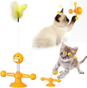 Laxier Cat Toys Interactive Spin with Rotating Springs Ball for Indoor Kittens Self Play Kitty Teaser Wand (Orange)