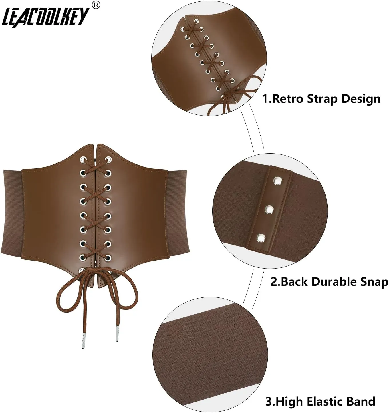 LEACOOLKEY Women Black Tied Waspie Belt, Lace-up Cinch Belt, Corset Elastic Waist Belt