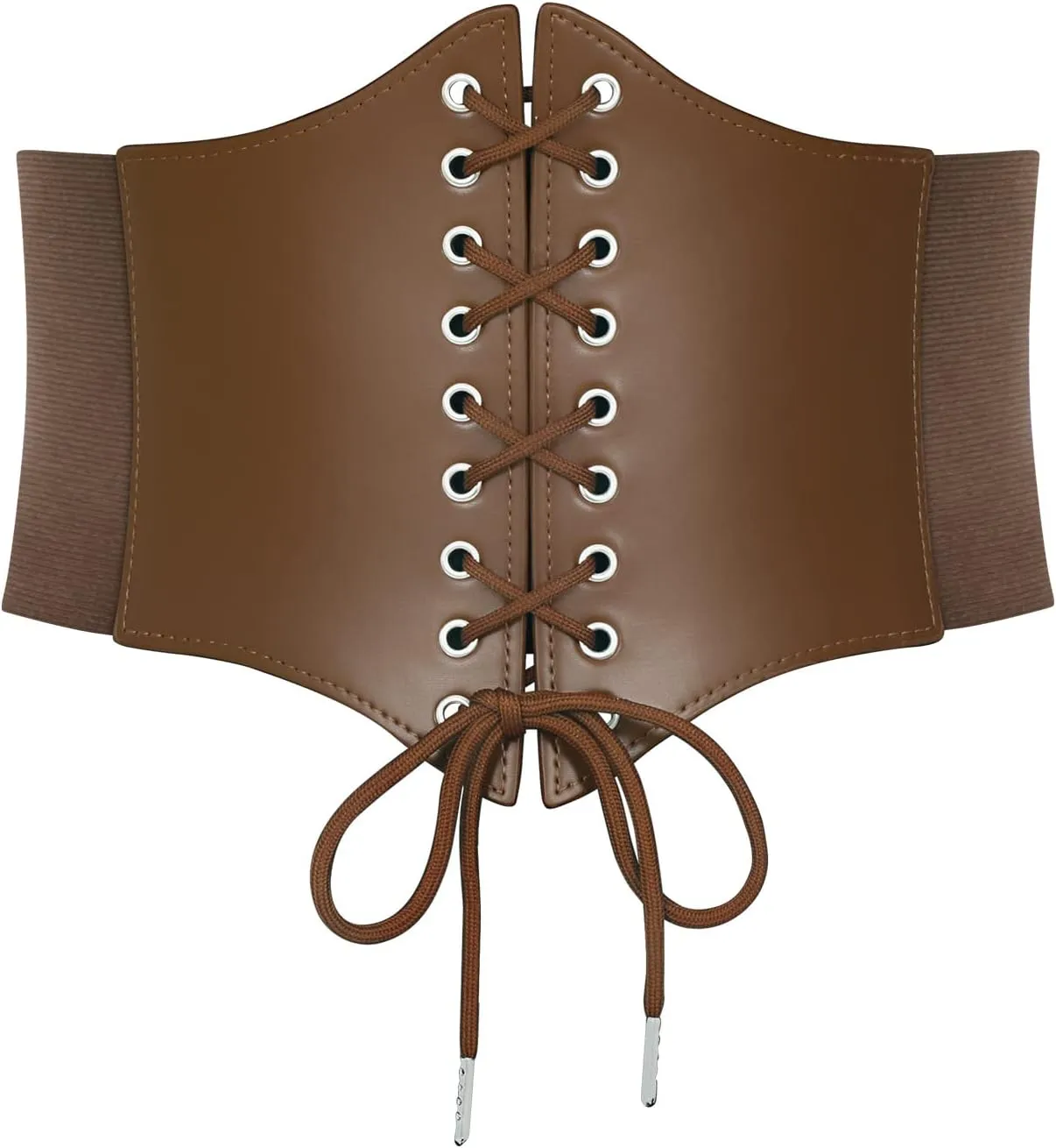 LEACOOLKEY Women Black Tied Waspie Belt, Lace-up Cinch Belt, Corset Elastic Waist Belt