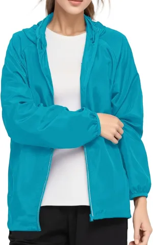 Lightweight Rain Jackets for Women Plain Waterproof Windbreaker Jacket Women Packable Raincoat Rain Coats with Hood