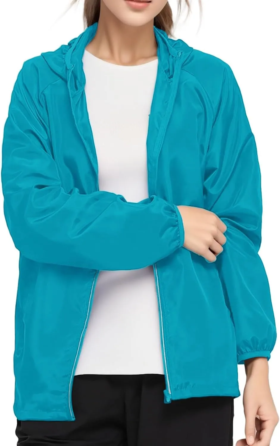 Lightweight Rain Jackets for Women Plain Waterproof Windbreaker Jacket Women Packable Raincoat Rain Coats with Hood