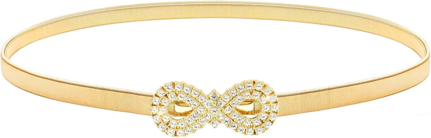 LIMHOO Women's Skinny Metal Waist Belt Elastic Thin Waist Belt for Dress Stretch Chain Belt