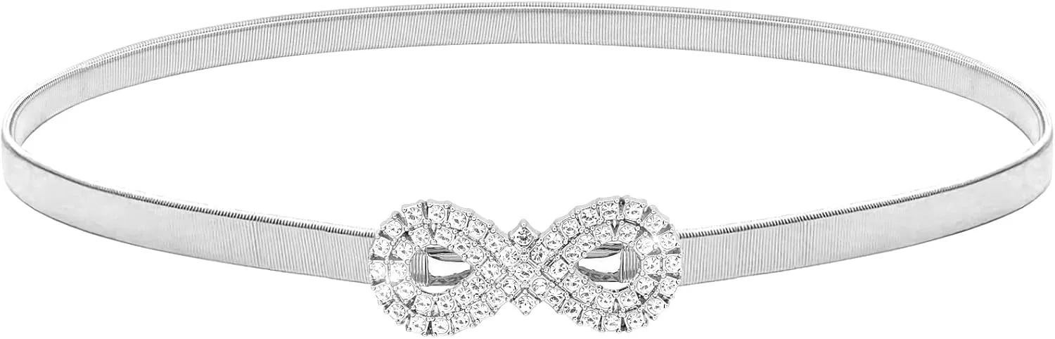 LIMHOO Women's Skinny Metal Waist Belt Elastic Thin Waist Belt for Dress Stretch Chain Belt