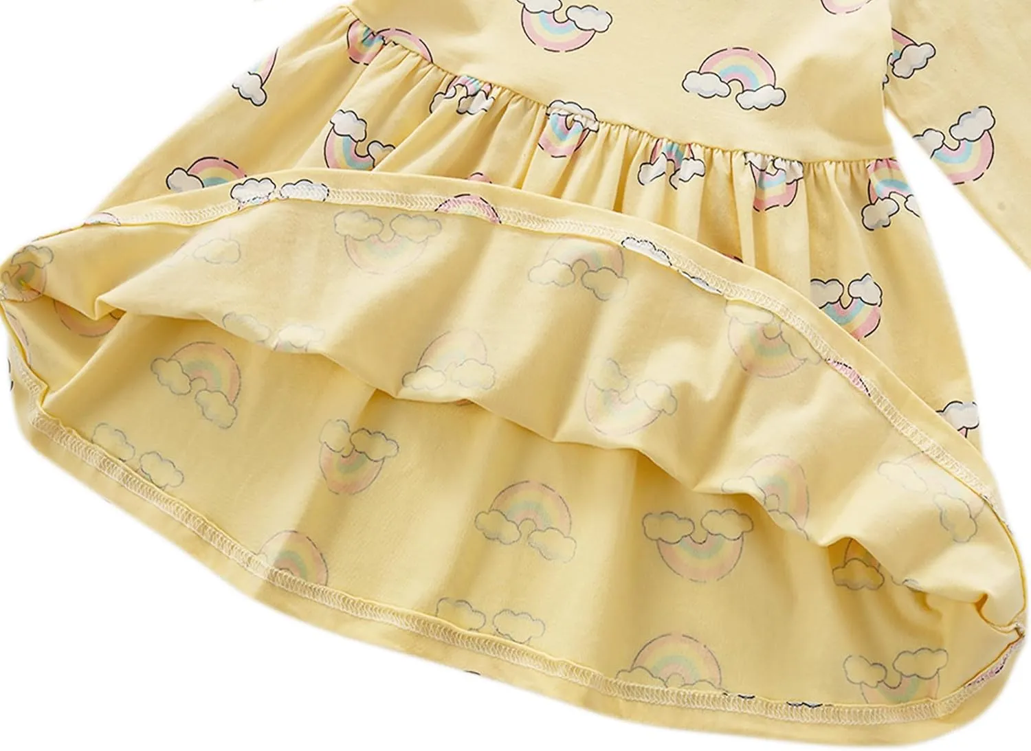 Little Girls Cotton Long Sleeve Casual Dress Toddler Kids Cartoon Floral Print Jersey Dresses 24M-7Yrs