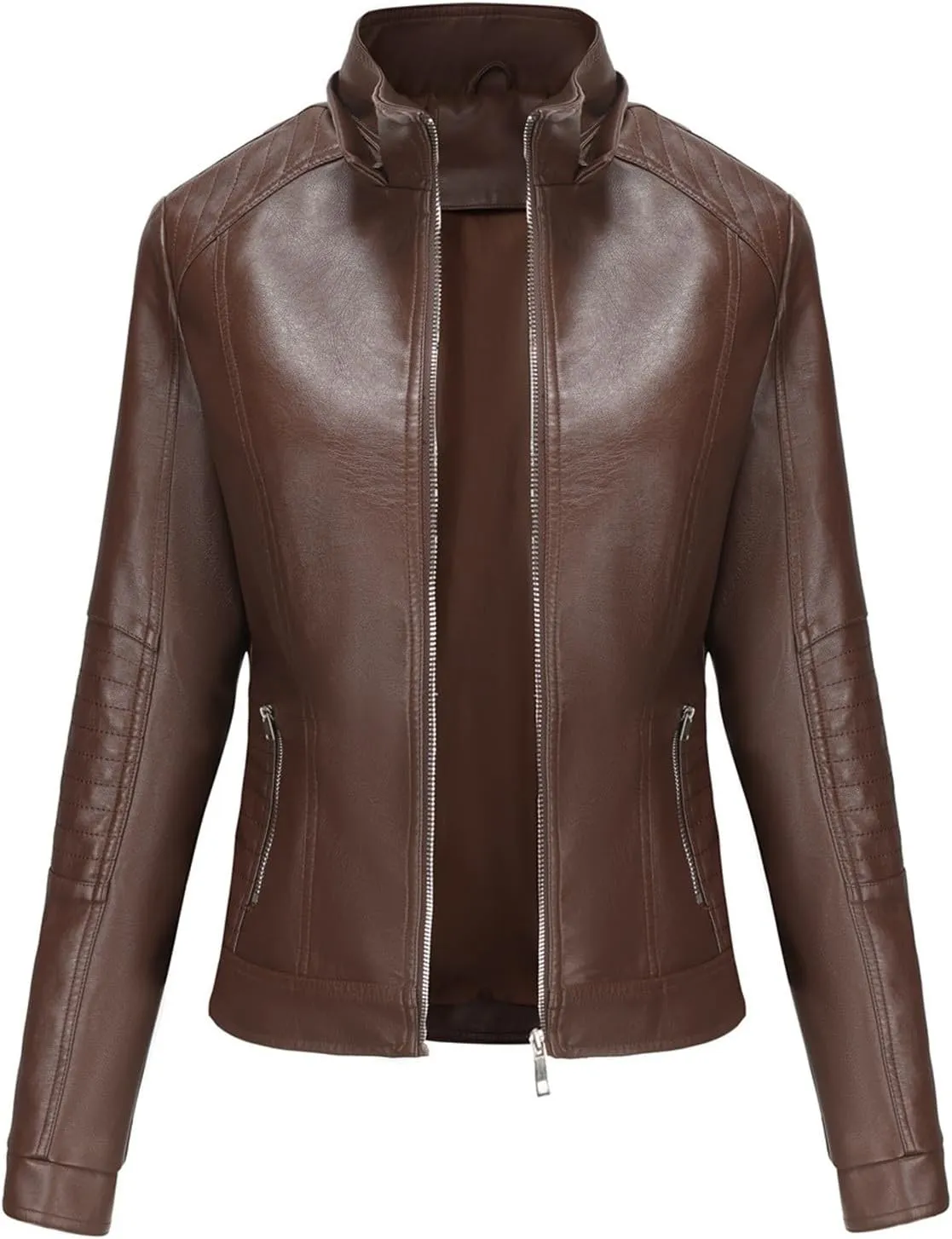 Lmdudan Faux Leather Jacket Women Motorcycle Coat for Biker with Removable Hood Plus Size Zip Up Long Sleeve Outwear Tops