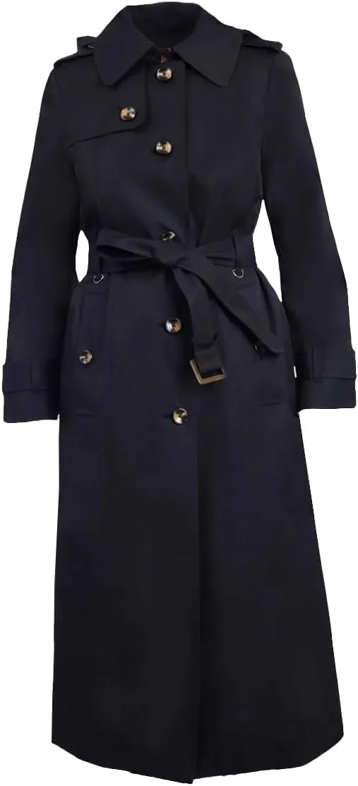 LONDON FOG Women's Black Long Belted Trench Coat (US, Alpha, Medium, Regular, Regular, Black)