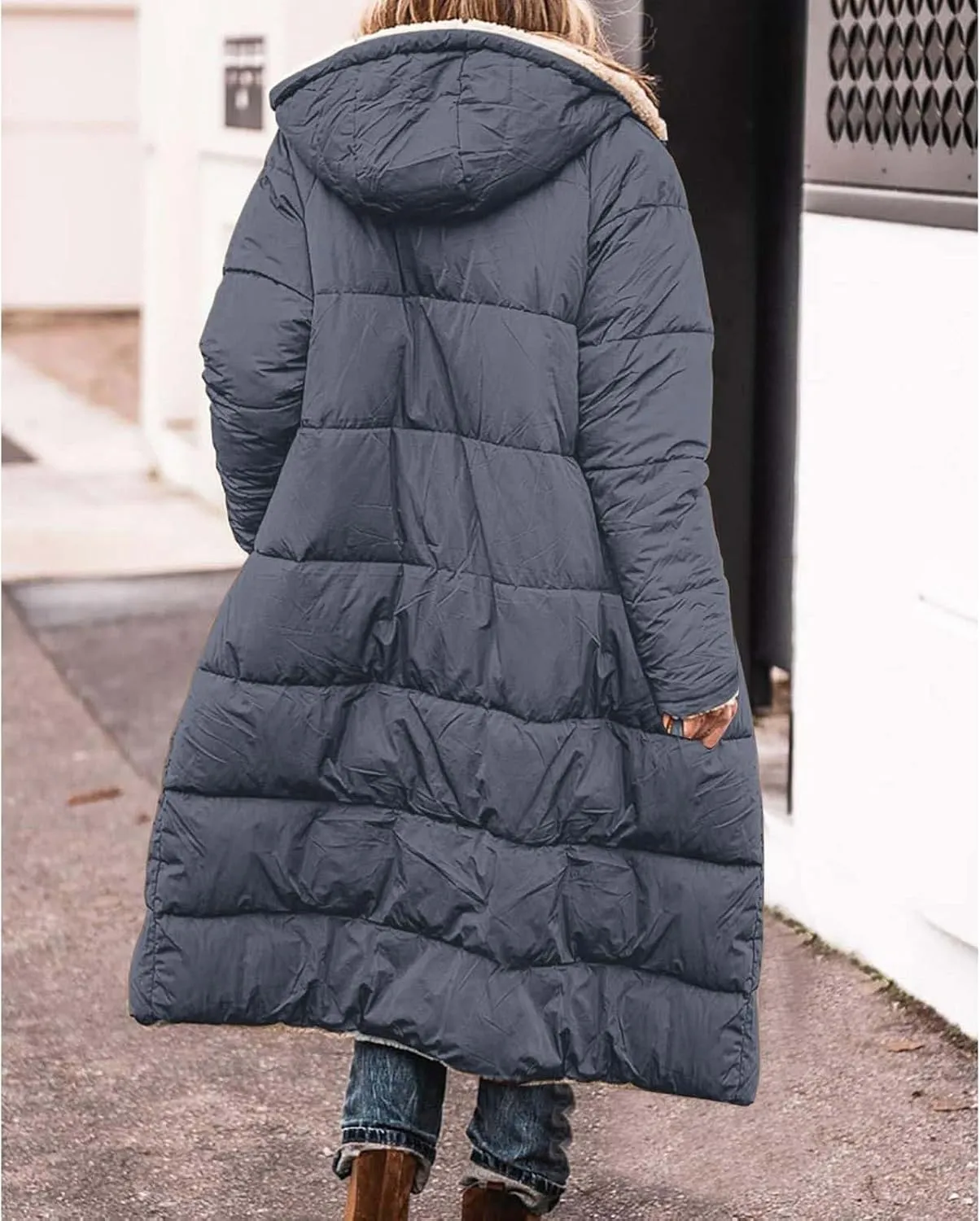Long Puffer Coat Women Casual Reversible Fleece Jacket Coats Loose Fit Windbreaked Winter Oversized Outfits Hooded
