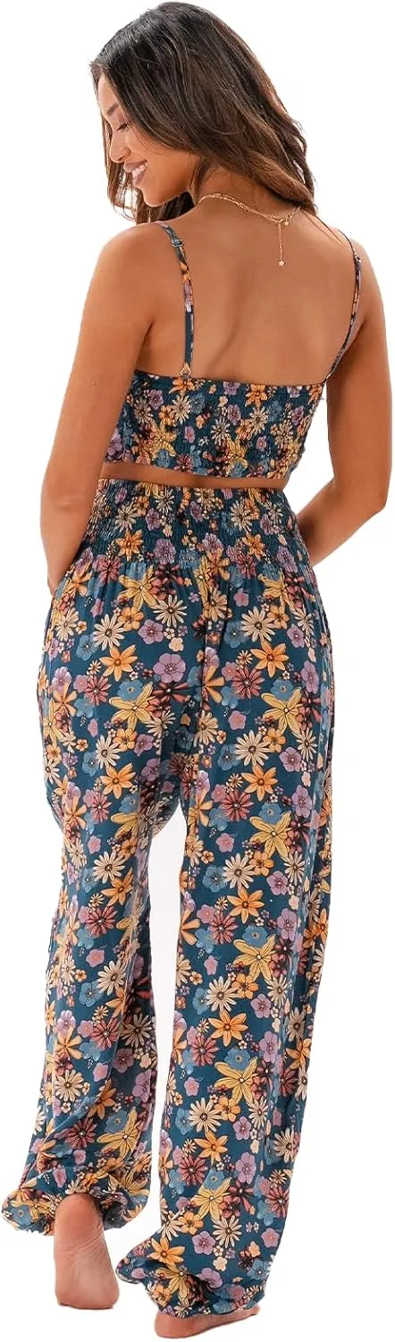 Lotus and Luna Women's Harem Pants Thai Pants for Beach & Lounge High Waisted Flowy Boho Pants Genie Pants Yoga Pants