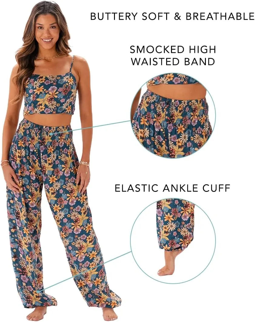Lotus and Luna Women's Harem Pants Thai Pants for Beach & Lounge High Waisted Flowy Boho Pants Genie Pants Yoga Pants