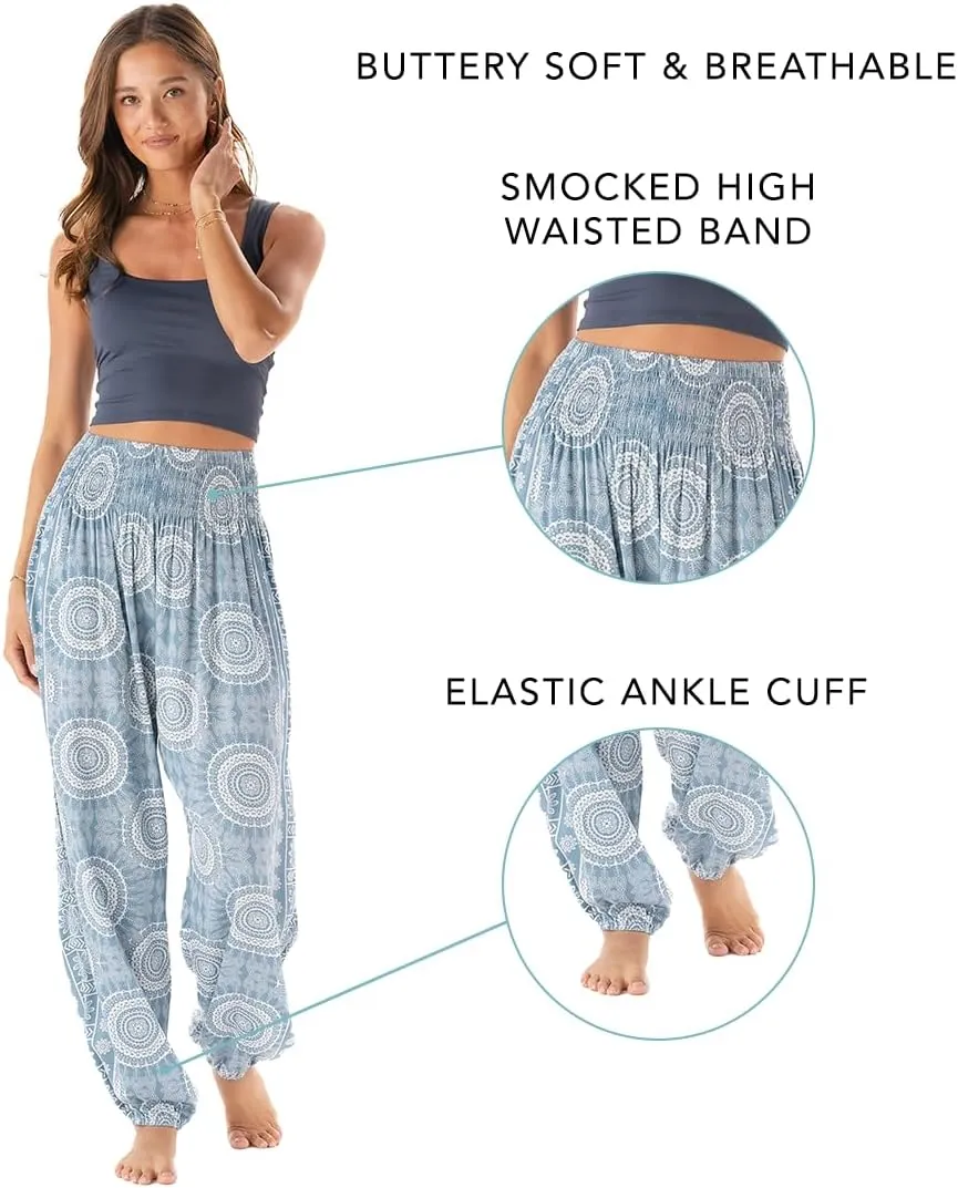 Lotus and Luna Women's Harem Pants Thai Pants for Beach & Lounge High Waisted Flowy Boho Pants Genie Pants Yoga Pants