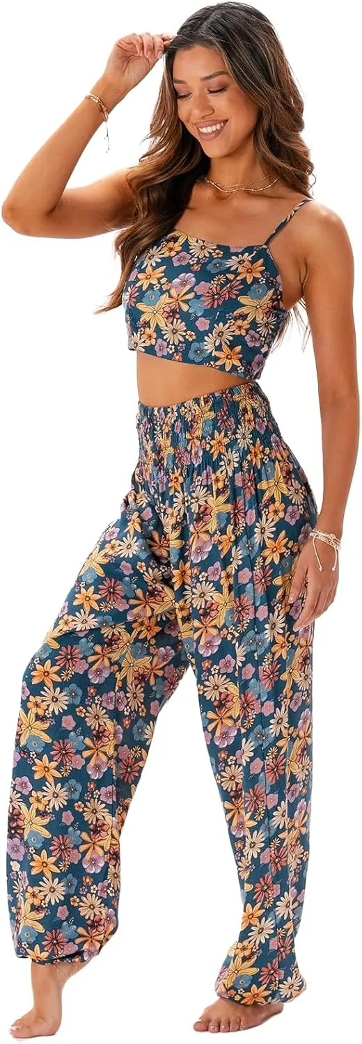 Lotus and Luna Women's Harem Pants Thai Pants for Beach & Lounge High Waisted Flowy Boho Pants Genie Pants Yoga Pants