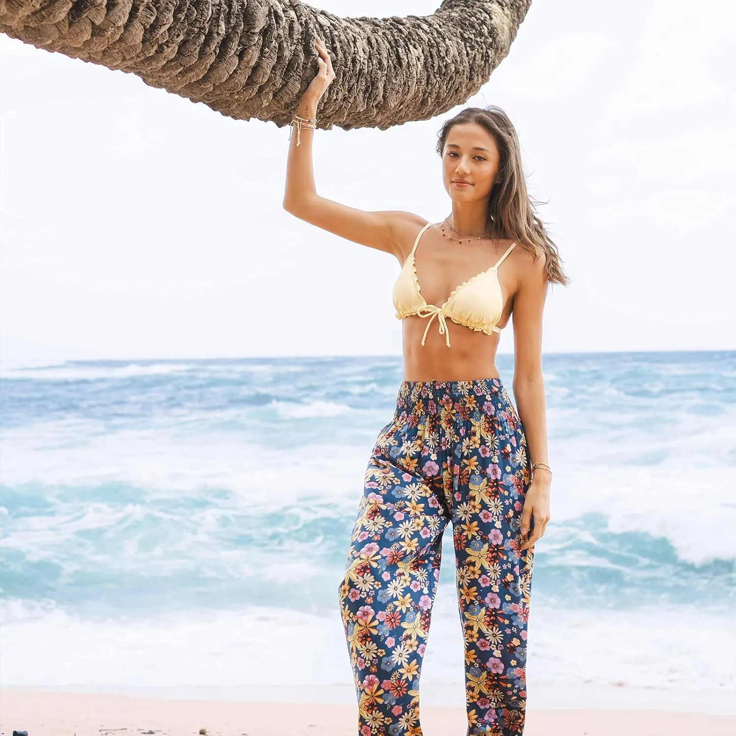 Lotus and Luna Women's Harem Pants Thai Pants for Beach & Lounge High Waisted Flowy Boho Pants Genie Pants Yoga Pants